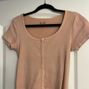 Brandy Melville Ribbed button front top - Cream Pink